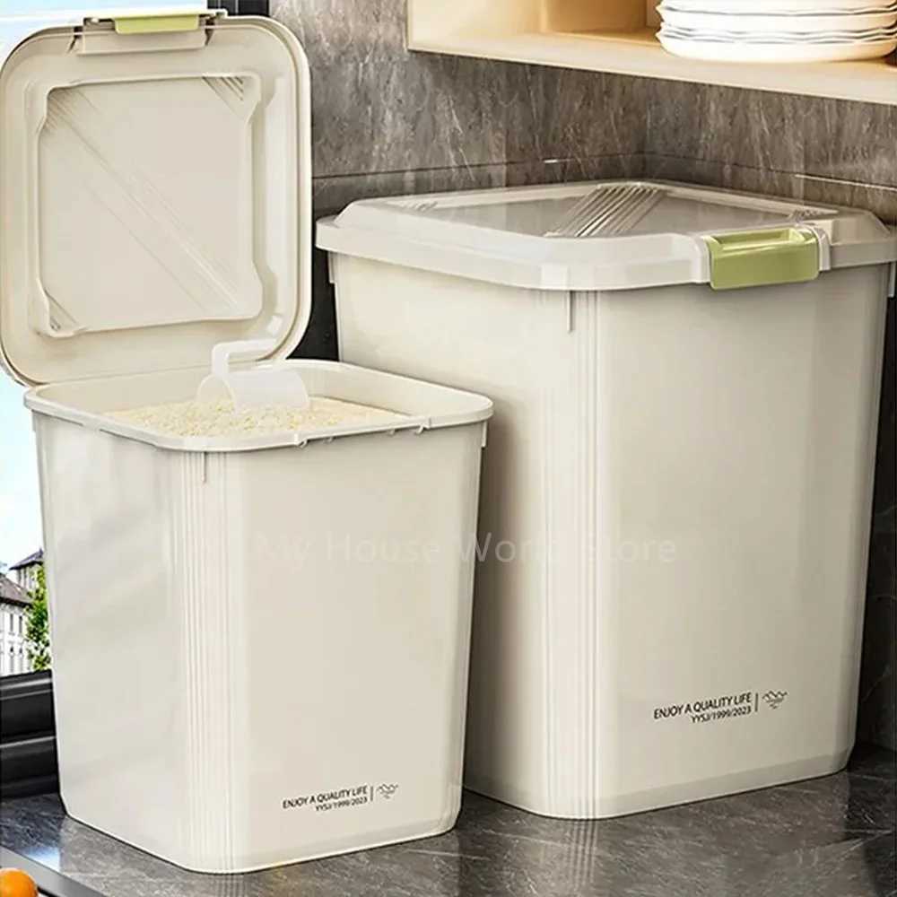510KG Rice Storage Box Sealed Cereal Dispenser with Buckle Waterproof Insect Proof Grain Pet Food Container Kitchen Organizer C251008