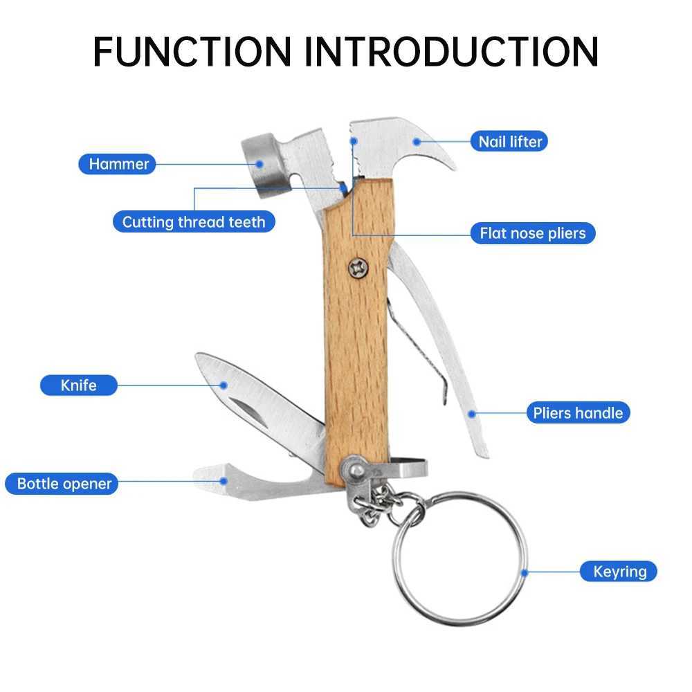 Multifunctional Hammer Outdoor Portable Mini Beech Hammer Stainless Steel Knife Bottle Opener With Keychain J251121