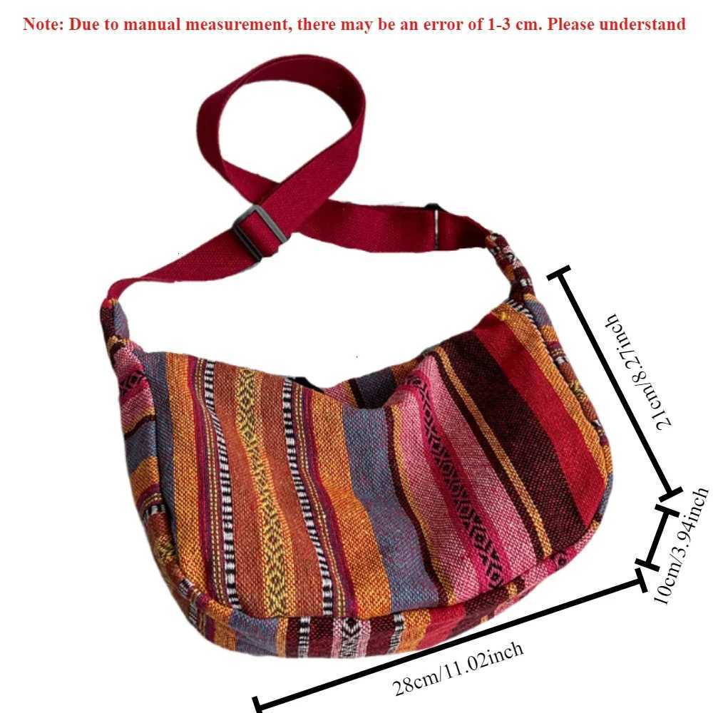 Tribal Style Shoulder Bag Foldable Crossbody with Zipper Closure Striped Pattern Flag Theme Hand Washable Edge Painted LiningT251007