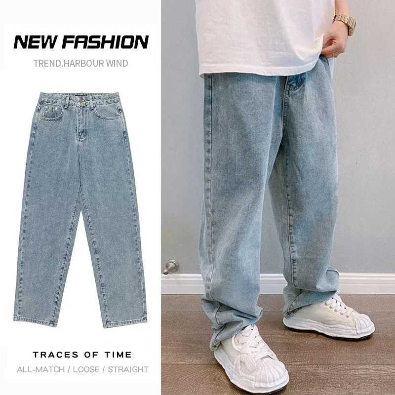 Hip Hop Harajuku Men Baggy Jeans Light Blue Straight Oversize Casual Wide Leg Denim Pants Streetwear Loose Korean Trousers Z251008