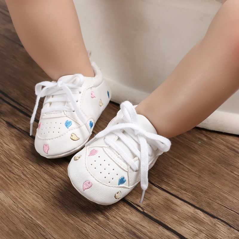 Baby White PU Sneaker Nonslip for Toddler Boys and Girls Cute Embroidery Stars and Hearts C251008