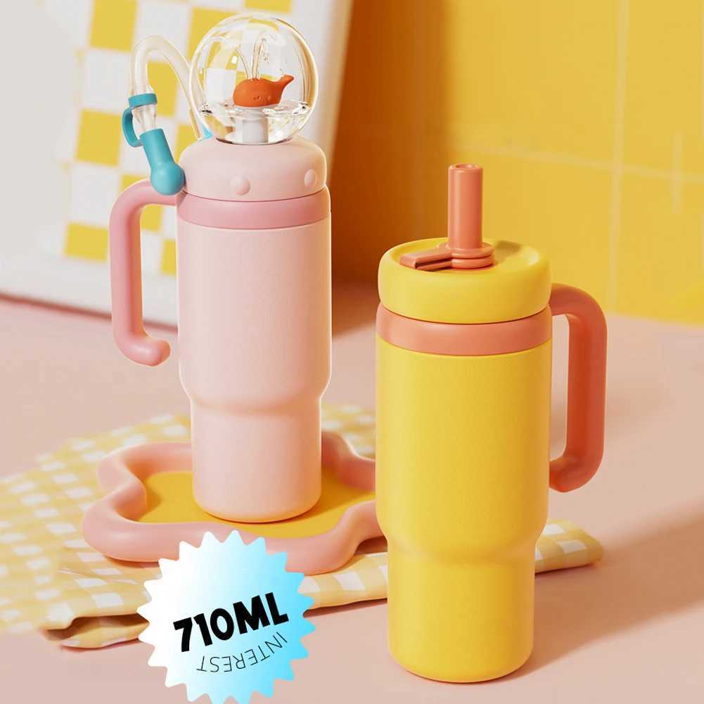 710ML Stainless Steel Whale Fountain Tumbler with Handle with Straw Drinking Cup Leak Proof Vacuum Cup for Baby Teens and Adults C251008