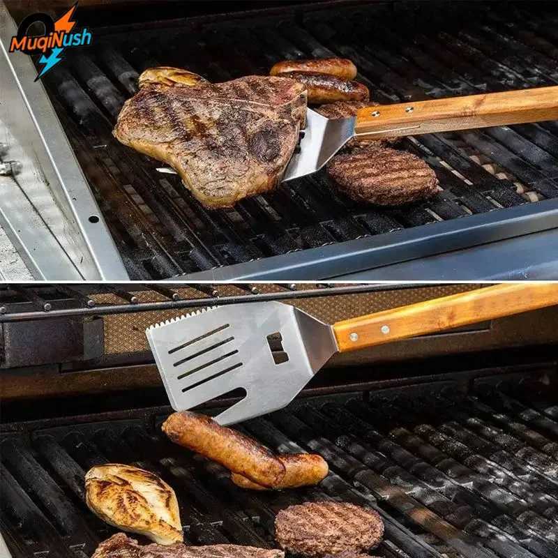 MuqiNush 5In1 Barbecue Shovel Multifunctional Shovel Stainless Steel Wooden Handle Perfect Shovel For Camping And Picnicking J251121