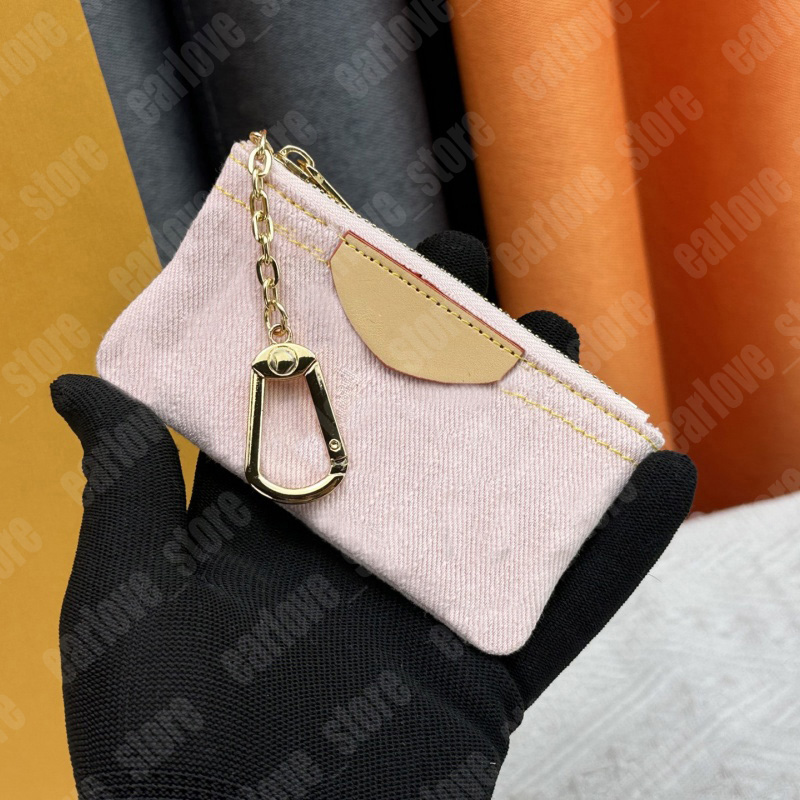 light pink card holder women designer denim purse zipper coin key chains wallets for woman luxury cardholder keychain pouch