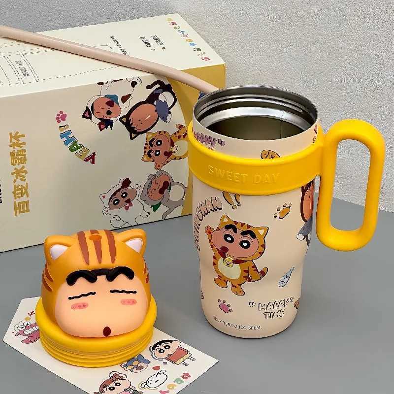 Crayon ShinChan Cartoon Handle Water Bottle 316 Stainless Steel Thermos Large Capacity Straw Cup Tabletop Bottle Children Gift C251008