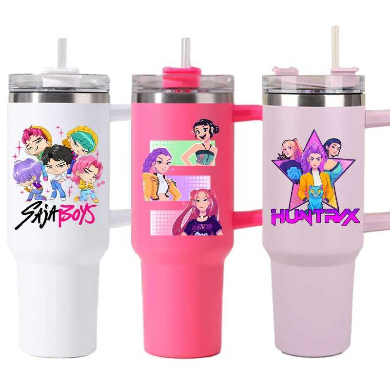 1000ml Kpop Demon Hunters Stainless Steel Insulated Cup Anime Fashion Large Capacity Water Cups Students Portable Water Bottle C251008