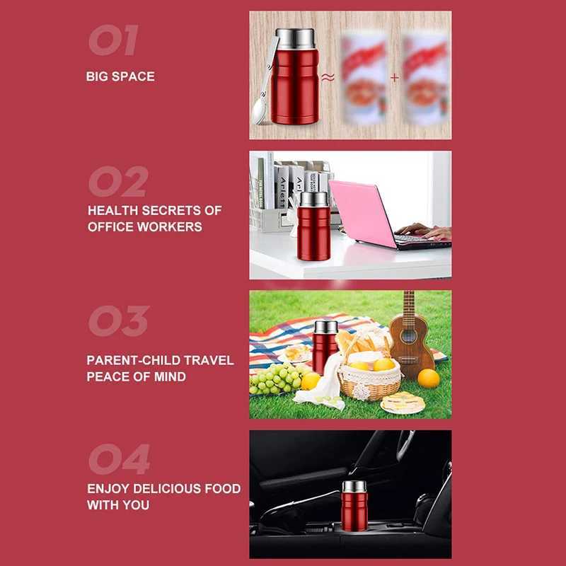 500750ml Stainless Steel Food Container Food Thermal Jar With Spoon Insulated Soup Cup Lunch Box Food Thermos Bottle Stew Pot C251008