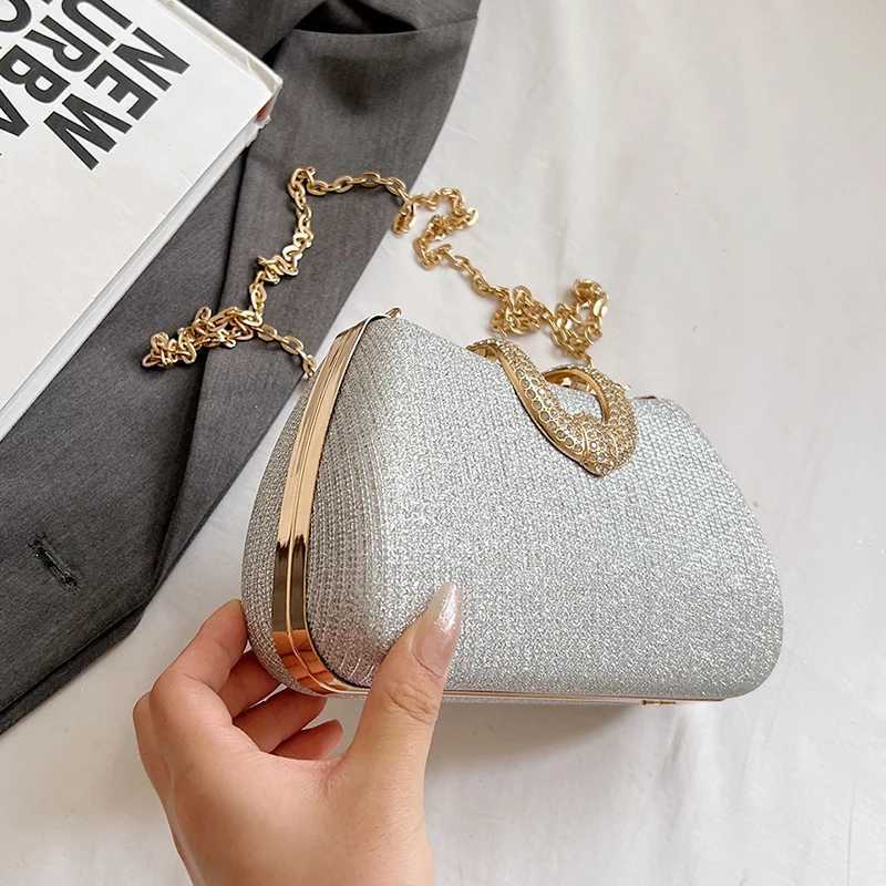 Fashion Celebrity Dinner Bag Sparkling Small Bag Womens 2024 New Style Versatile Chain Bag Single Shoulder Diagonal Straddle BaT251007