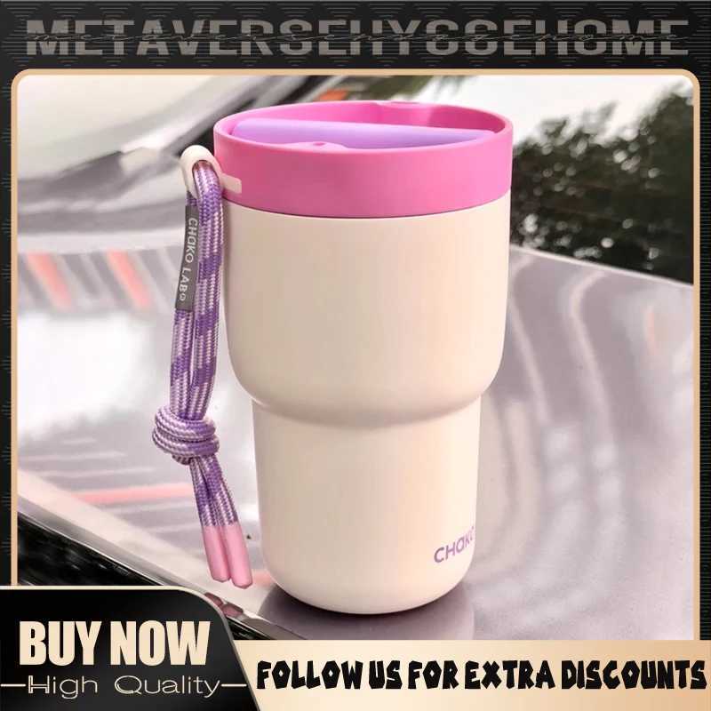 Chakolab 530ML Thermos Cup With Ceramic Inner Pot Straw Coffee Cup Portable Outdoor Camping Water Glasss Birthday Gifts C251008