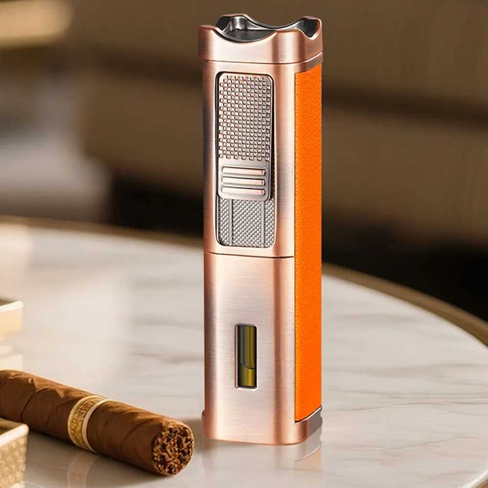 TripleJet Flame Windproof Butane Lighter Men Cigars Lighters with Cigars Cutter Cigars Present for Men Y251008