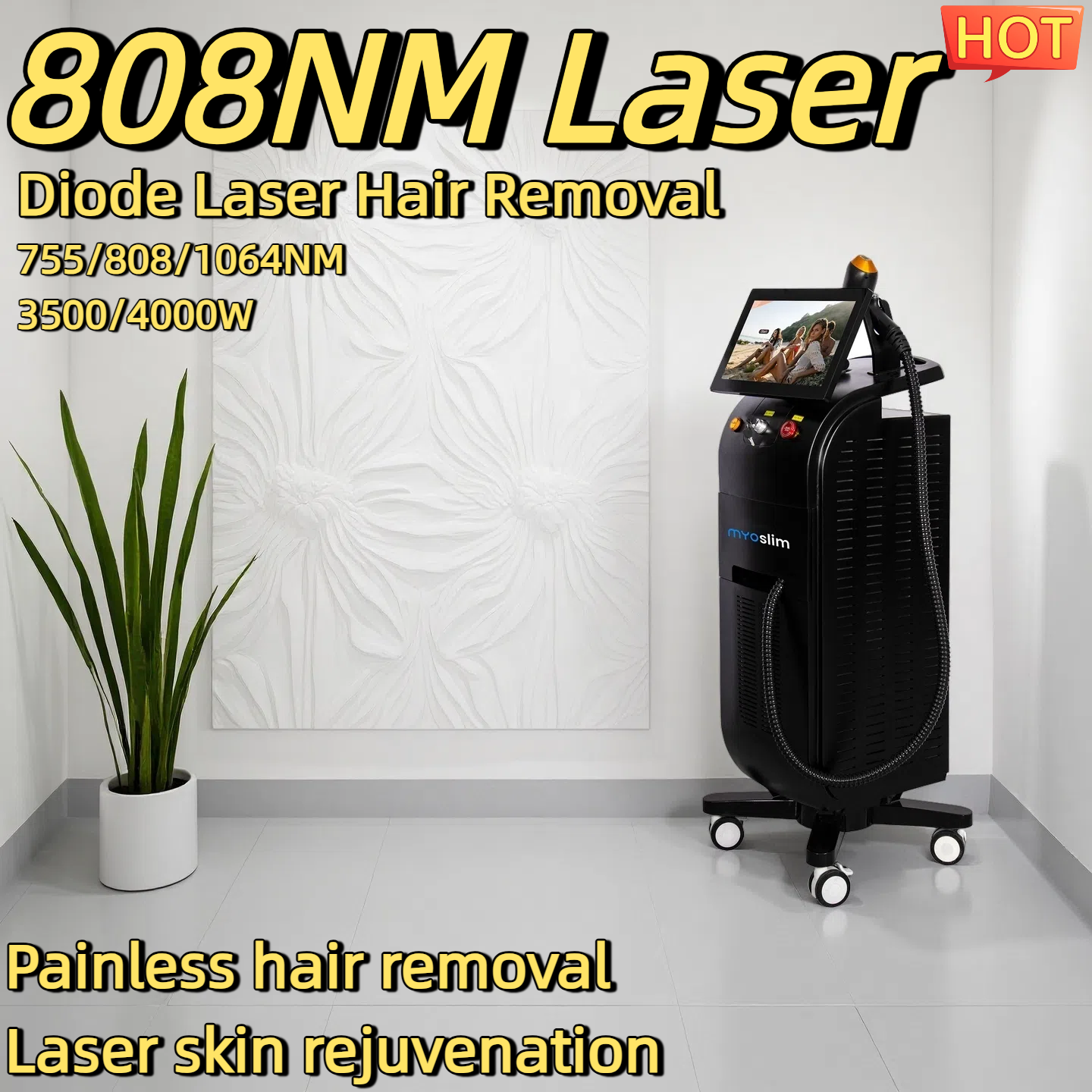 Vertical 808nm Diode Laser Permanent Hair Removal Machines Painless Permanent Non-invasive Permanent Cooling Head Painless Epilator Salon 755/808/1064