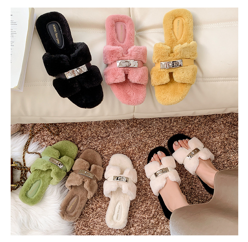 free shipping designer shoes New autumn winter fashion flat bottom fluffy slippers casual versatile suitable for outdoor wear and home shoes