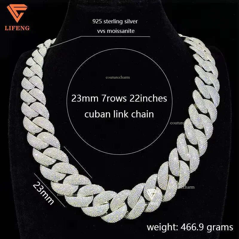 23mm High Quality Hip Hop Jewelry Big Cuban Link Chain Custom Mens Necklace Iced Out VVS Moissanite Dia With Gra Certified