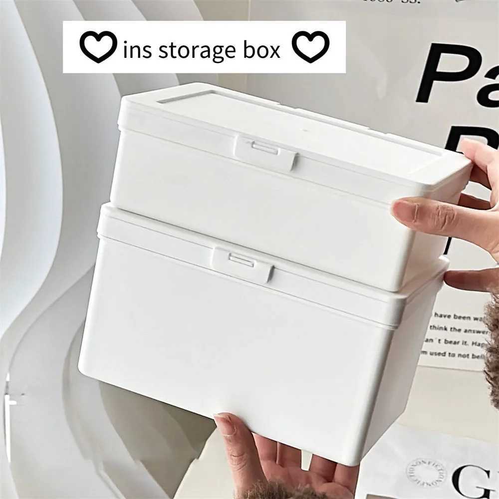 White Storage Box Stackable Sundries Storage Organizer With Cover Dustproof Stationery Storage Case Home Organization Holder C251008