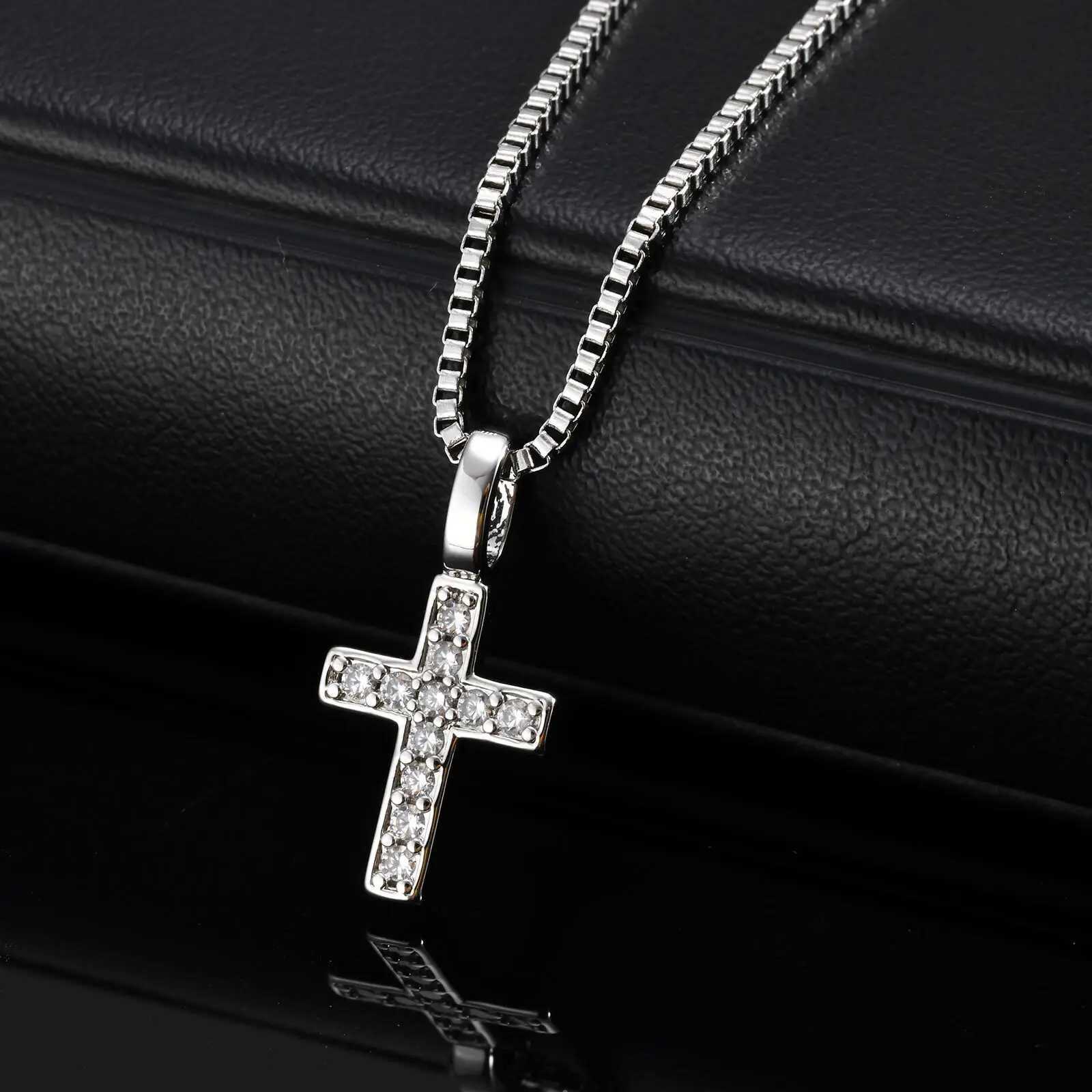 Punk Small Cross Necklace for Men BoysHip Hop Pendant Necklace with 50cm Stainless Steel Square Box Chain Gifts M251211