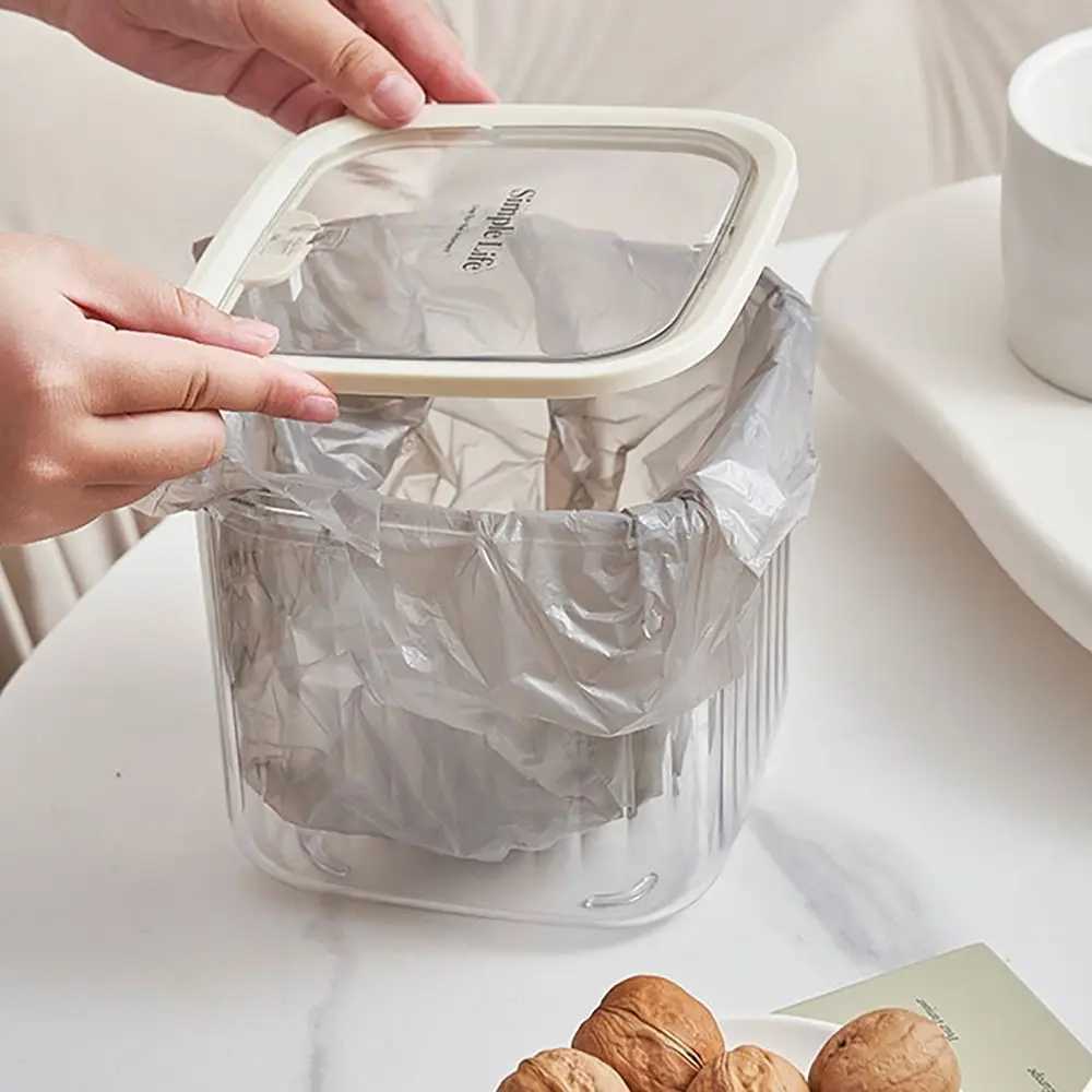 1Pc Press Type Desktop Trash Textured Transparent Plastic Waste Bins Mini Dustbin Office Supplies Storage Box Jewelry Organizer C251008