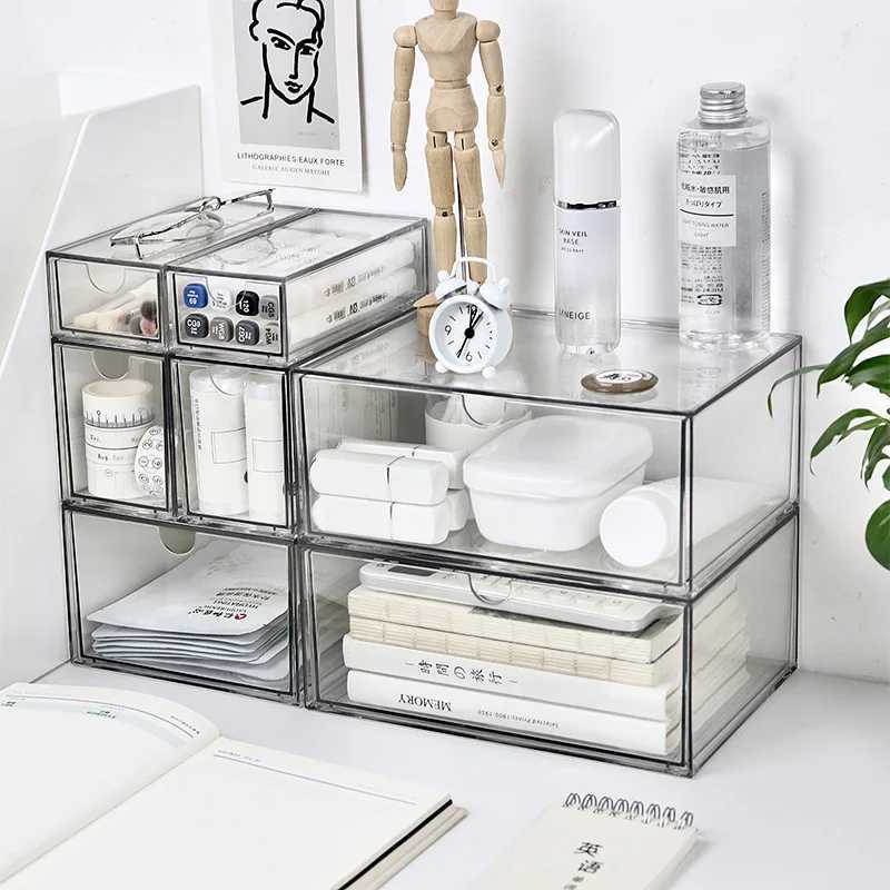 1PCS Transparent Plastic Drawer Storage Box Organizer Display Box Dustproof Largecapacity Storage Box Stationery Storage Rack C251008