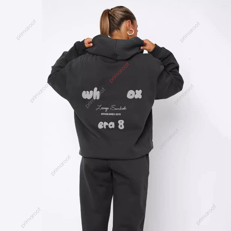 Designer Tracksuits Womens Hoodies Sets Fleeced Letters Printing Loose Hooded Two Piece Sweatpants Jogger Set Sweatsuit Sport Black Fozhoodie White Foxliness Bc7