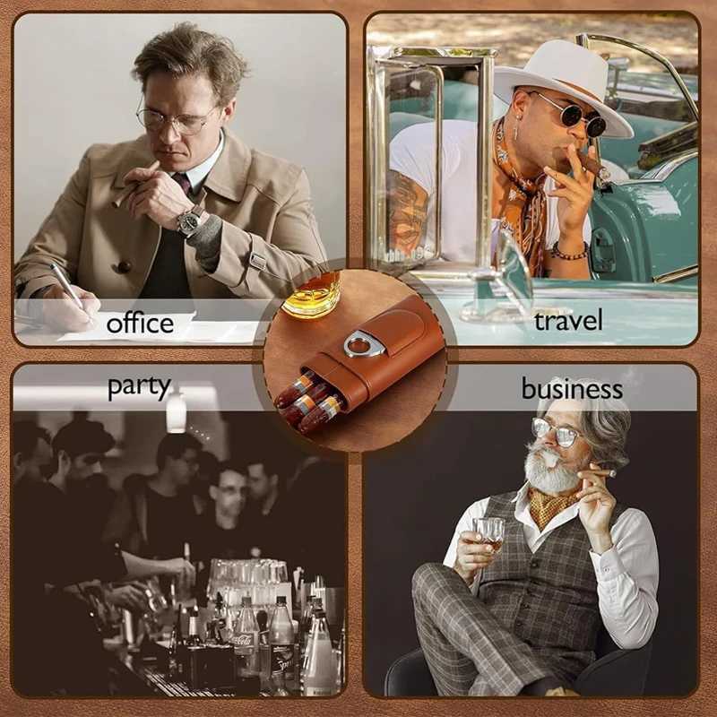 Leather Cigar Case ThreeFinger Cedar Wood Lining Travel Humidors for Cigars Cigar Accessories Y251008