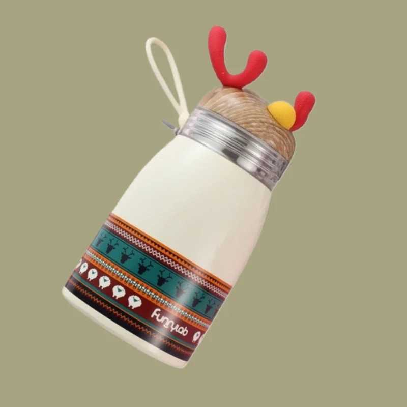 Portable Handle Cartoon Insulated Cup with Christmas Reindeer Design 304 Stainless Steel Suitable for Students C251008