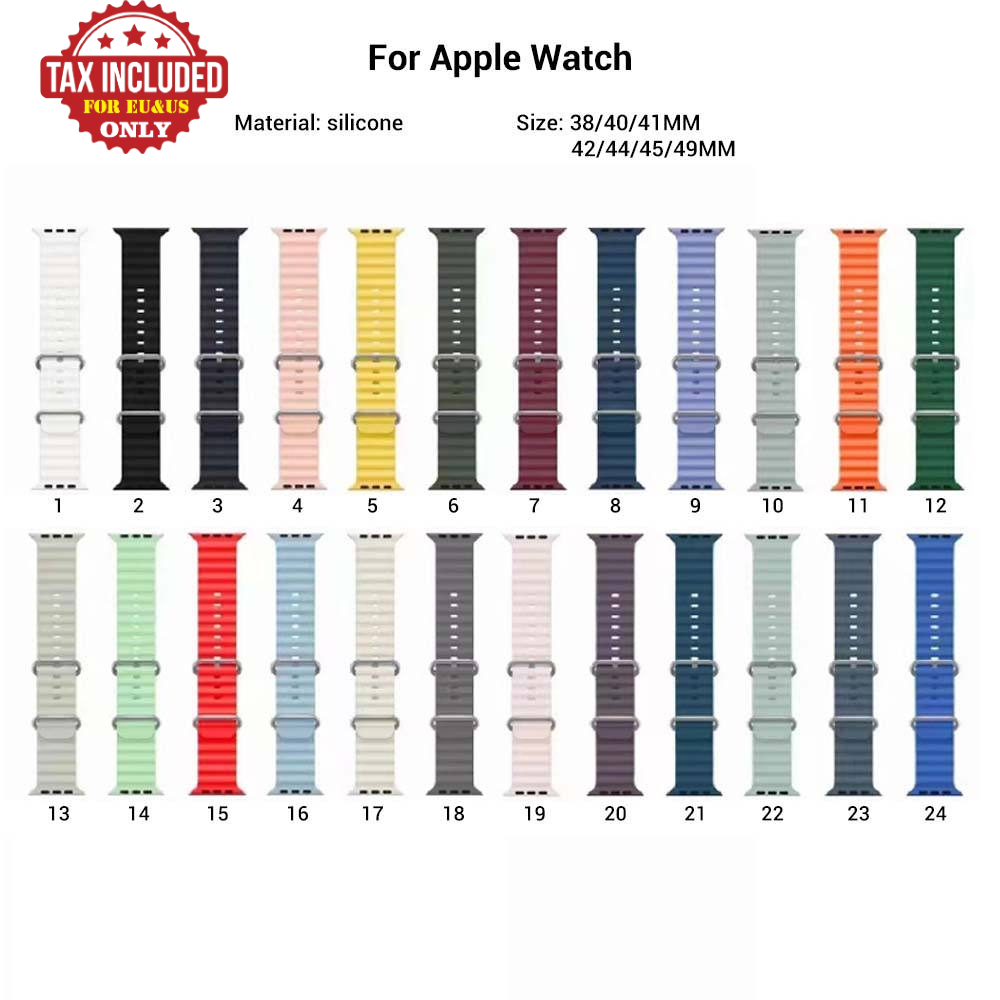 For Apple Watch Ocean Bands 38mm 40mm 41mm 42mm 44mm 45mm 46mm 49mm Soft Silicone Wristbands Replacement Strap for iWatch Ultra 2 Ultra SE Series 10 9 8 7 6 5 4 3 2 1 Women Men
