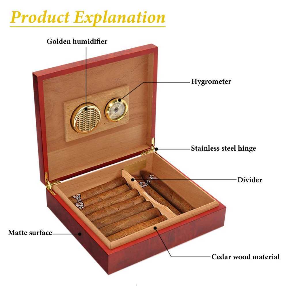 20 Count Cigar Humidor Box Wood Lined Portable Smoking Accessories Humidor Humidifier With Hygrometer Case Moisturizing Device Y251008