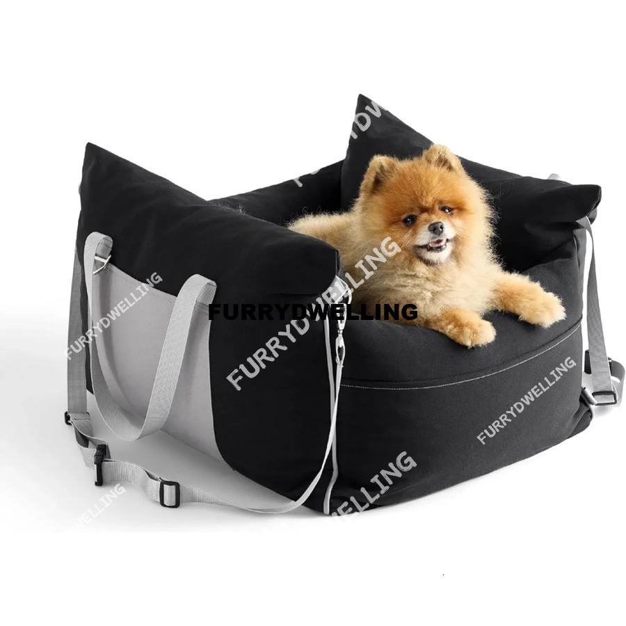 Small Waterproof Dog Booster Seat For Car With Storage Pockets, Clip-On Safety Leash And Thickened Dwe74 Memory Foam Filling, Pet Travel Carrier Bed