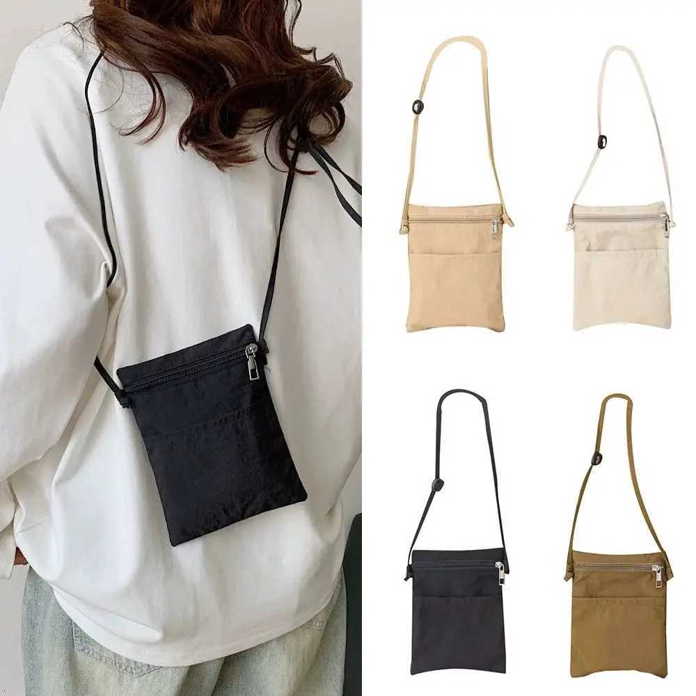 Portable Nylon Fabric Cell Phone Bag Solid Color Thin Strap Phone Purse Lightweight Crossbody Bag WomenT251007