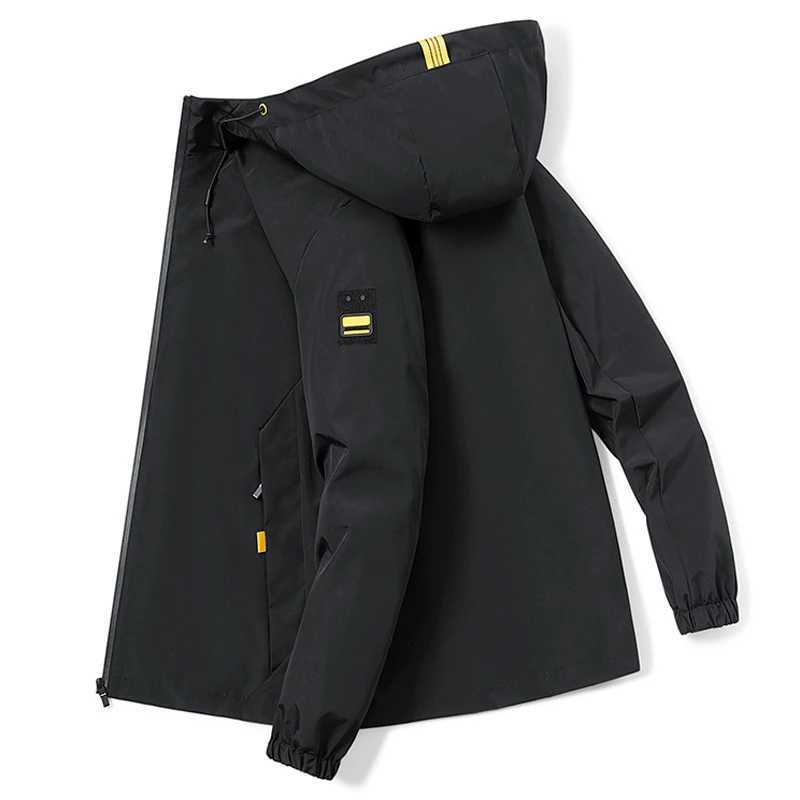 2024 Spring and Autumn Jacket Mens Casual Business Wearresistant Zipper Hooded Coat Outdoor Sports Camping Loose Windbreaker J251008