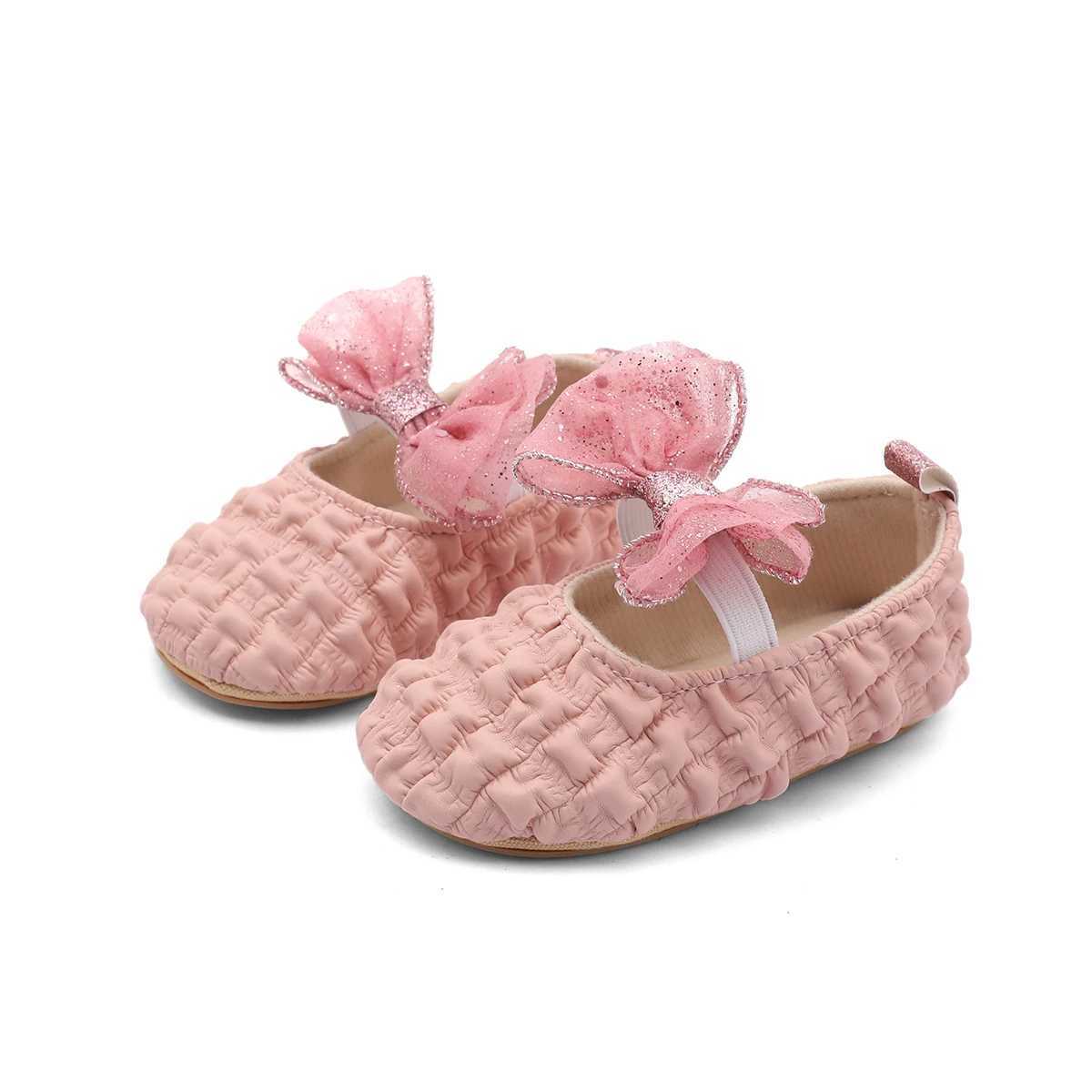 Baby Girl Bow Hair Accessory with Princess Shoes Nonslip Rubber Sole Learning Shoe C251008