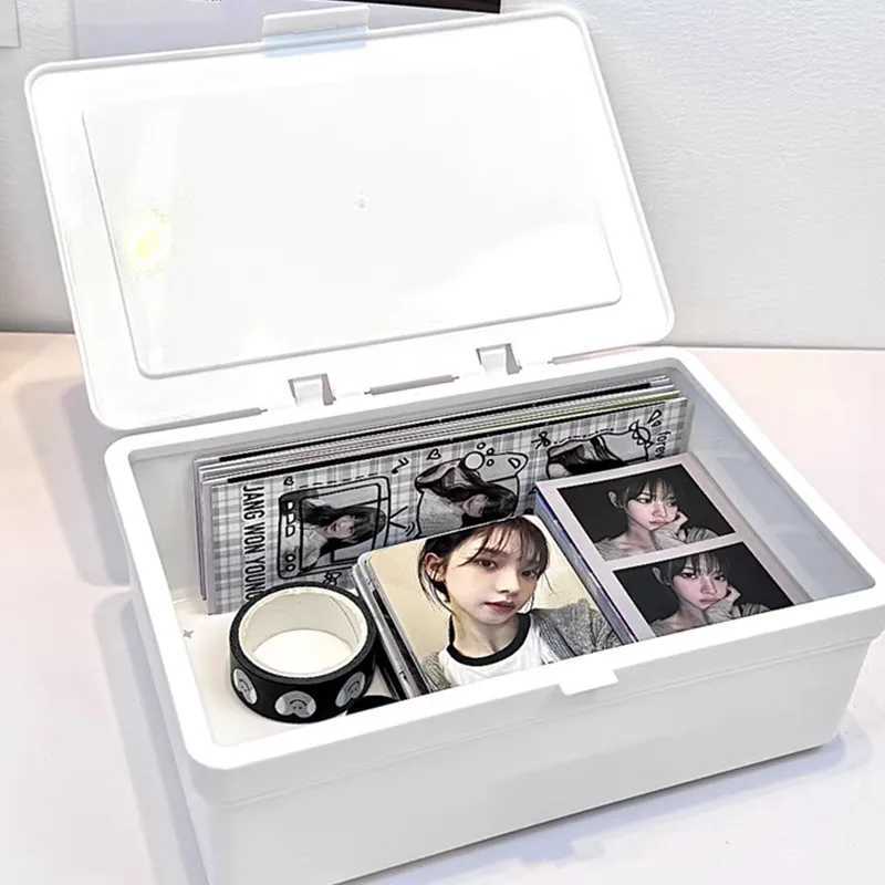 White Storage Box Stackable Sundries Storage Organizer With Cover Dustproof Stationery Storage Case Home Organization Holder C251008