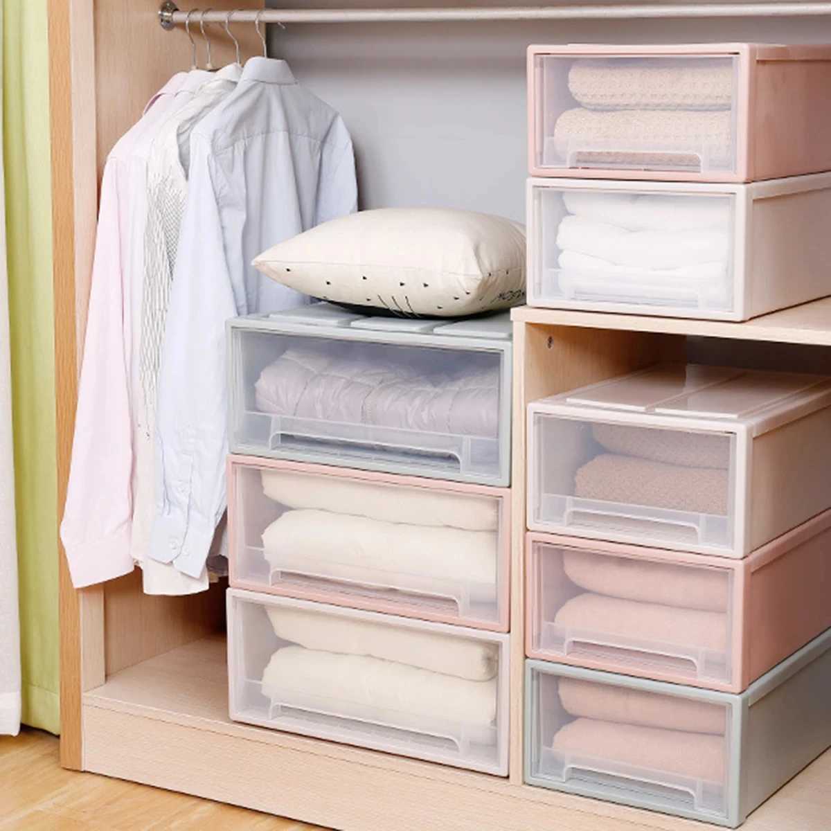 Plastic Transparent Storage Drawer Box Wardrobe Clothing Storage Box Clothes Storage Box Quilt Storage Drawer Type Organizer Box C251008