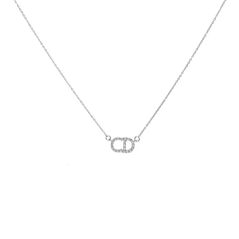 Letter CD Necklace for Women Versatile High-end Simple Light Micro-inlaid Zircon Full Dia Titanium Steel Clavicle Chain Ins Niche
