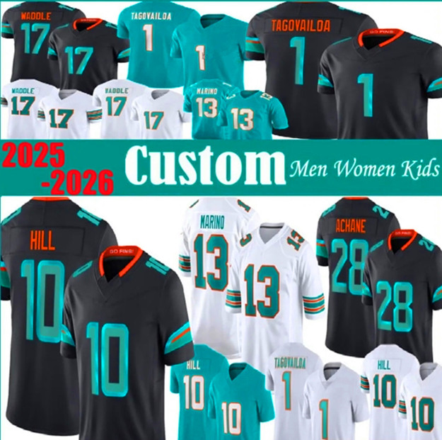 Miamiss Dolphinss Jaylen Waddle Jersey Tua Tagovailoa Tyreek Hill Dan Marino Jevon Holland Jaelan Phillips Jalen Ramsey Bradley Chubb Love Jerseys mens