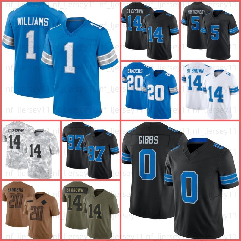 Barry Sanders Amon-Ra St Brown Jahmyr Gibbs Football Jersey Jameson Williams Sam Laporta Brian Branch Kerby Joseph Jared Goff Penei Sewell David Montgomery