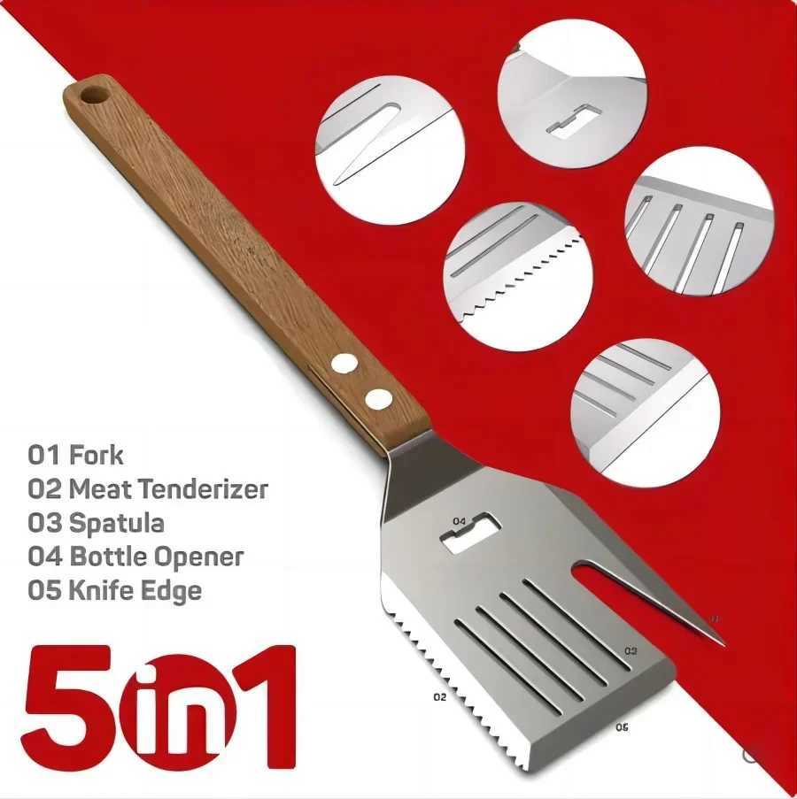 MuqiNush 5In1 Barbecue Shovel Multifunctional Shovel Stainless Steel Wooden Handle Perfect Shovel For Camping And Picnicking J251121