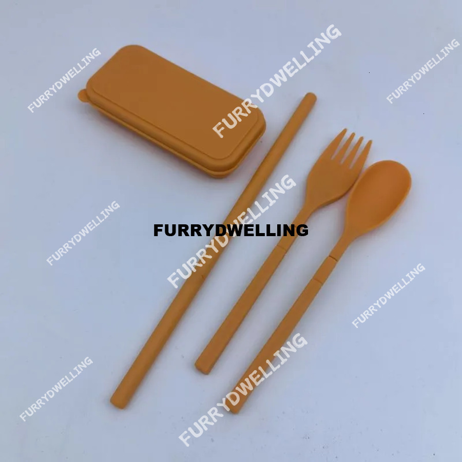 Verastore 3Pcs/Set Travel Portable Cutlery Box Japan Style Wheat Straw Knife Dwe74 Fork Spoon Student Dinnerware Sets Kitchen Tableware