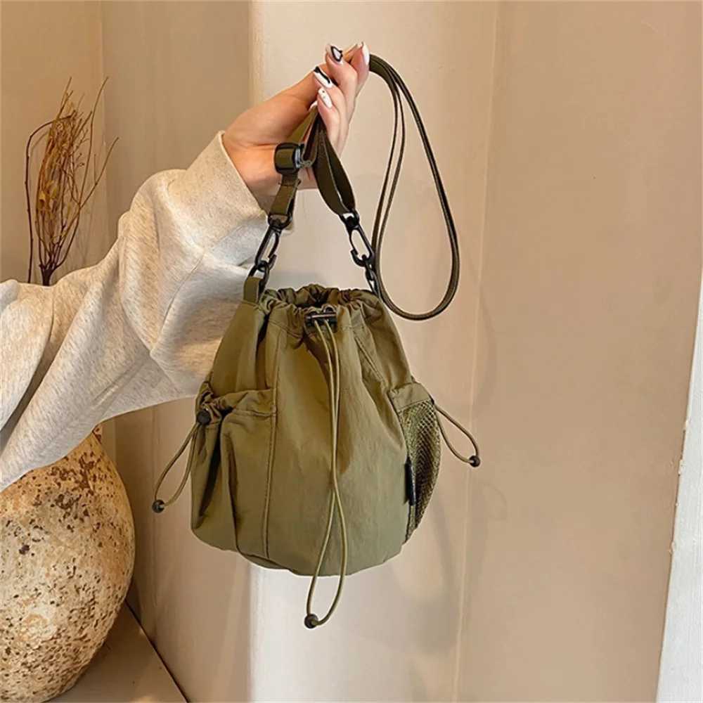 Fashion Drawstring Shoulder Bag Nylon Crossbody Bucket Bag Women Men Large Capacity Waterproof Handbag Travel Casual Phone PouchT251007