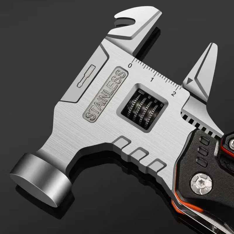 Portable Multifunctional Wrench Hammer Outdoor Camping Emergency Tools Combination Stainless Steel Folding Nail Hammer J251121