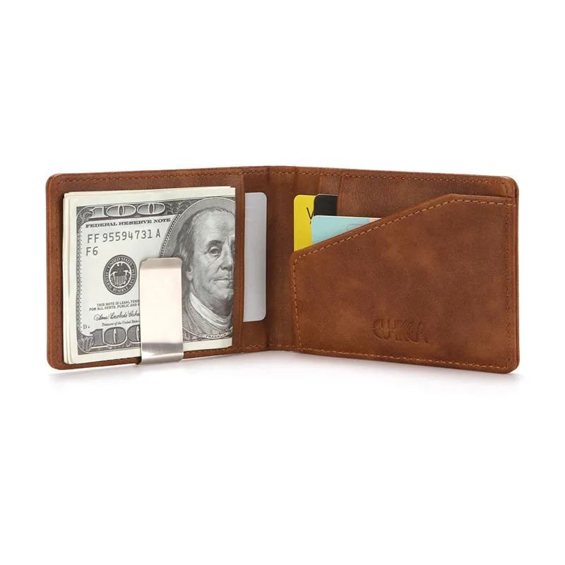 Fashion Mens Leather Money Clips Wallet Multifunctional Thin Man Card Purses Women Metal Clamp For Money Cash Holder 250923