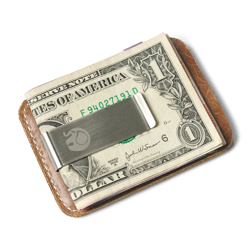 Thin Genuine Leather Money Clip Mini Wallet Men Credit Card Slot Slim Bills Metal Cash Clamp for Man Small Billfold Holder 250923CJ