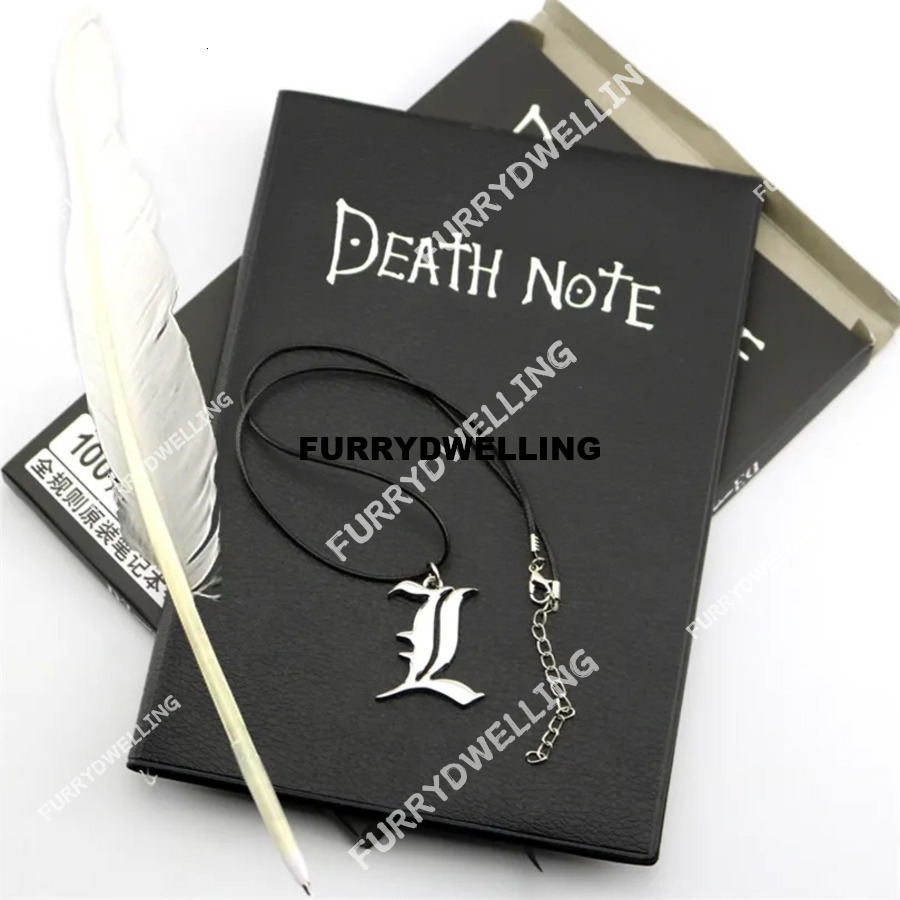 Wholesale A5 Anime Notebook Dwe74 Set Leather And Necklace Feather Pen Animation Art Writing Journal Death Note Notepad 220707
