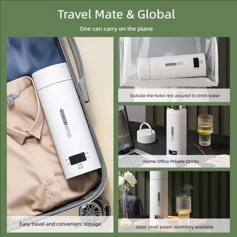 500ML Electric Kettles Portable Tea Coffee Kettle Travel Boil Water Thermal Cup AntiScald Water Bottle English Menu C251008
