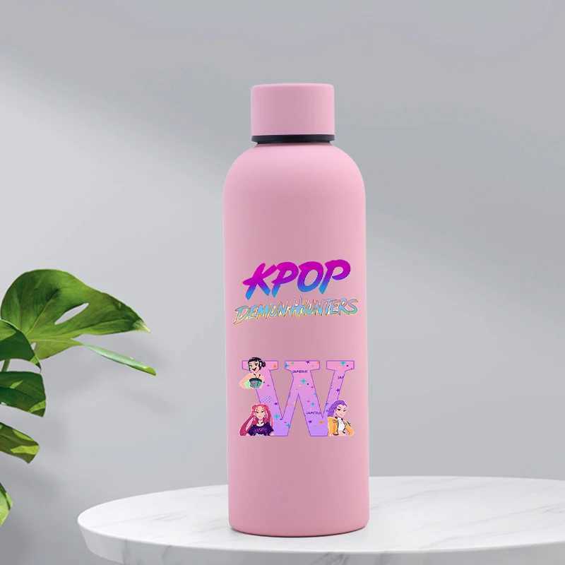 Kpop Demon Hunters Stainless Steel Insulated Cup Women Anime Letter Printed Water Cups Students Portable Fashion Water Bottle C251008