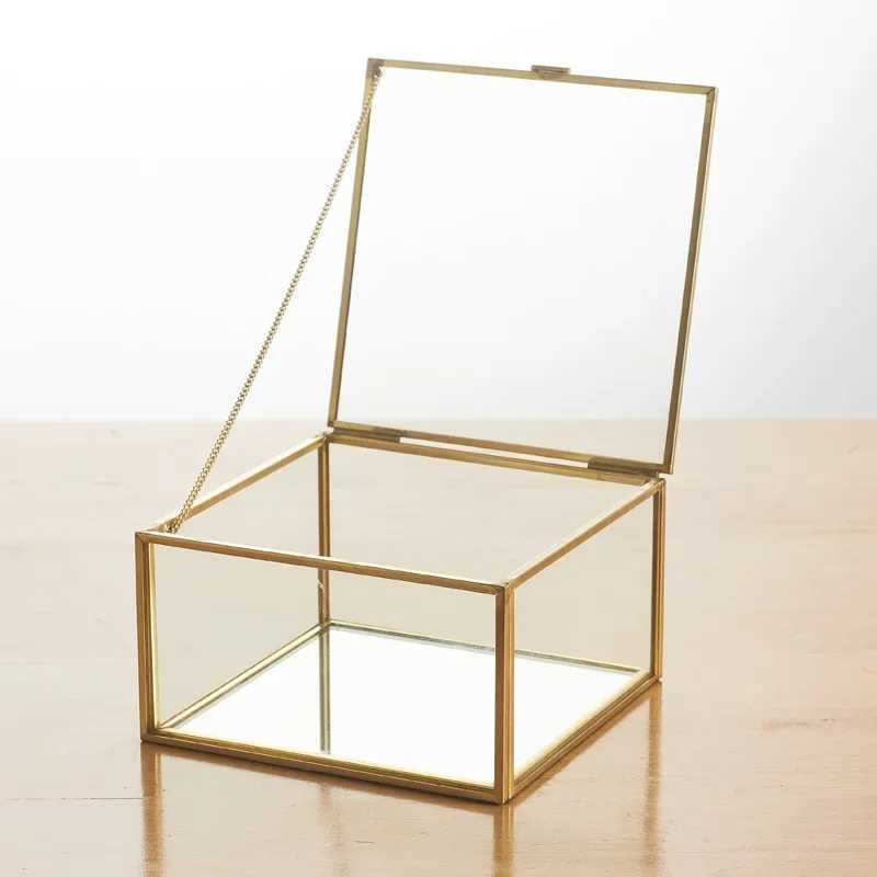 Hexagon Transparent Glass Ring Box Wedding Ring Box Geometric Clear Glass Jewelry Box Jewelry Organizer Holder Tabletop Containe C251008