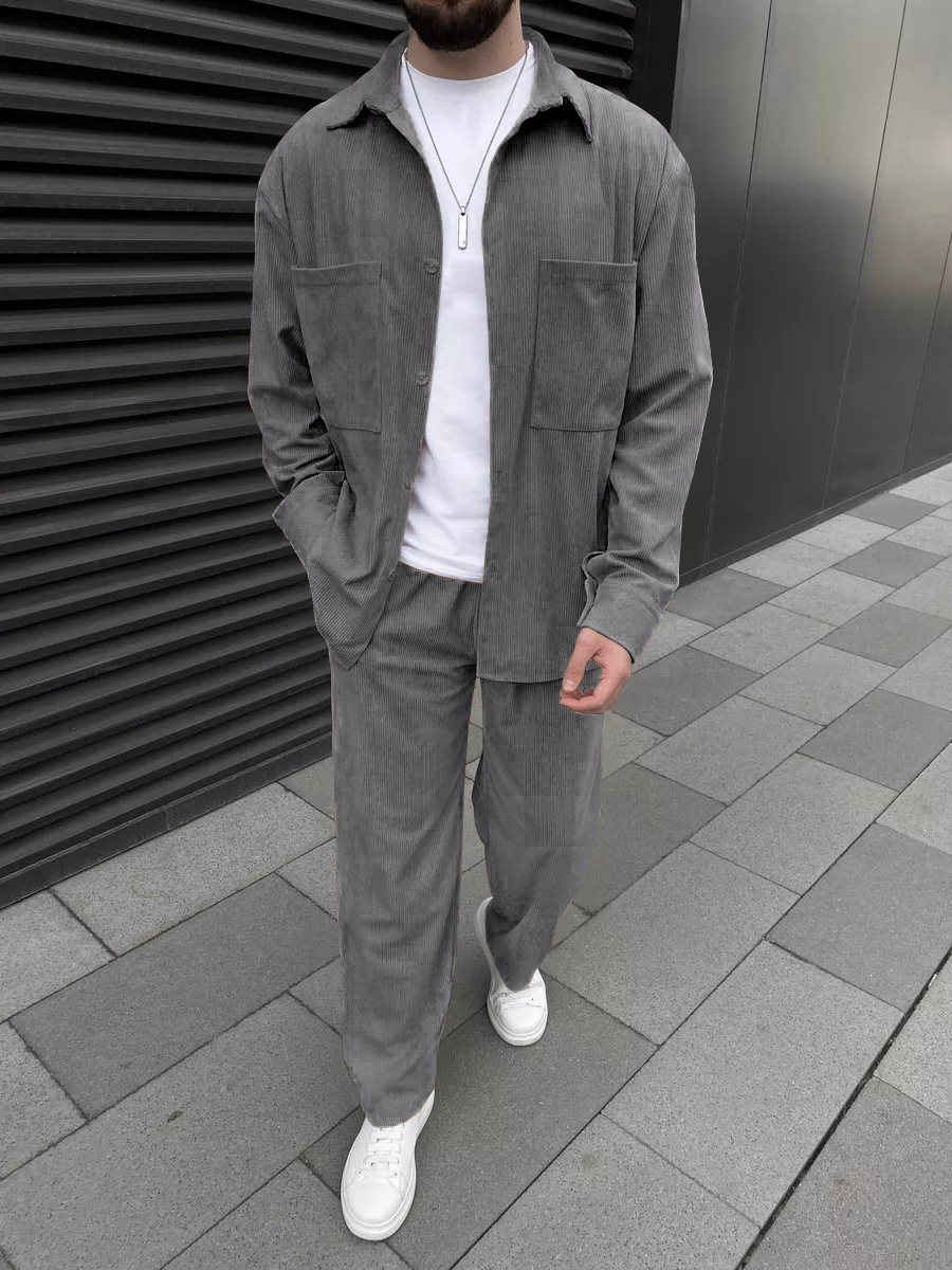 mens tracksuit 2025 Spring Fall Men's Corduroy Set Long Sleeve Shirt Jacket with Casual Trousers Matching Outfit European size: S-3XL