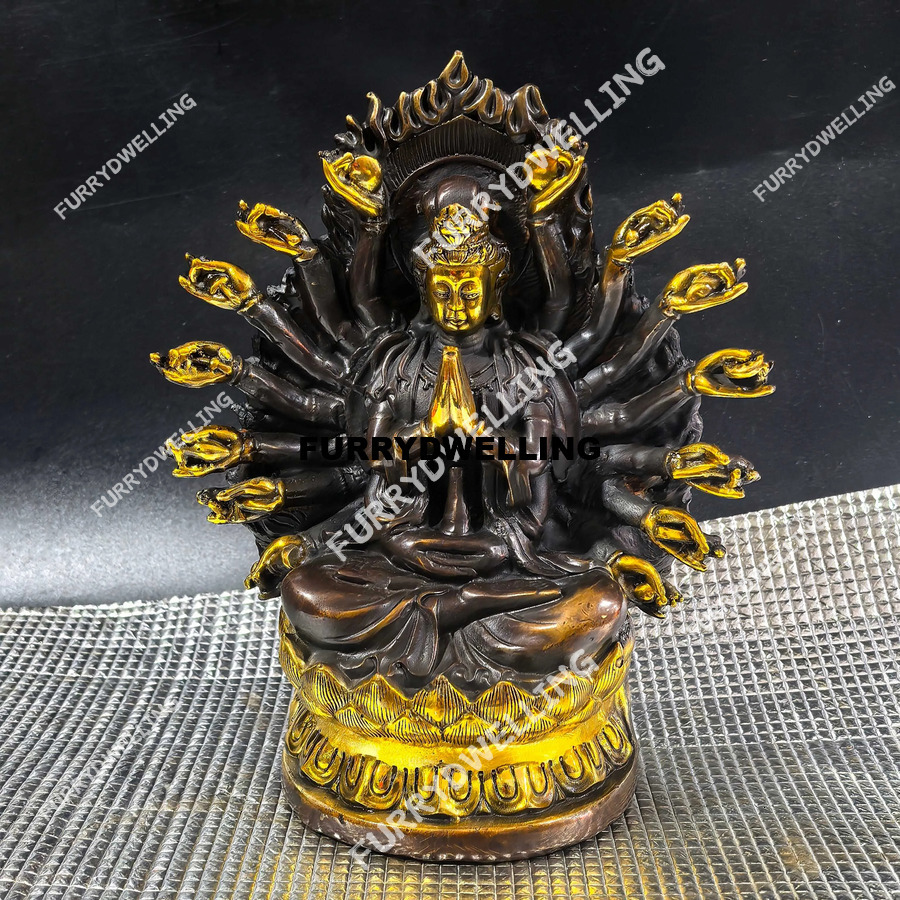 Antique Bronze Thousand-Armed Pure Copper Ornaments Dwe74 Seated Of Guanyin Bodhisattva Home Buddha Statue Worship