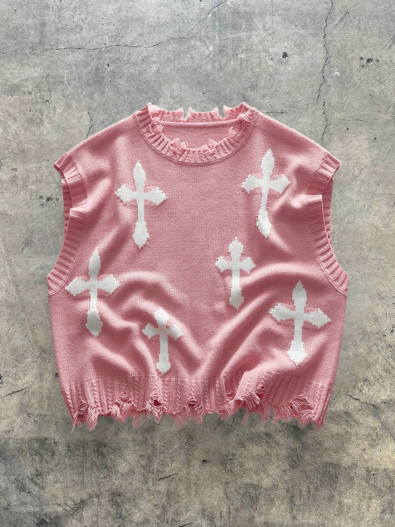 Harajuku Fashion Mens and Womens Couple Fall and Winter Sweater Y2K Cross 90s Gothic Fitted Round Neck Tops Clothing 250819