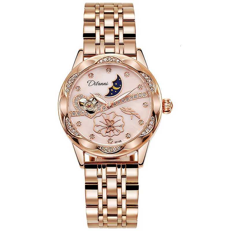 Fashion Style Automatic Mechanical Watches Women Butterfly Spinning Moon Phase Luminous Rose Gold Waterproof Ladies Watch X260410