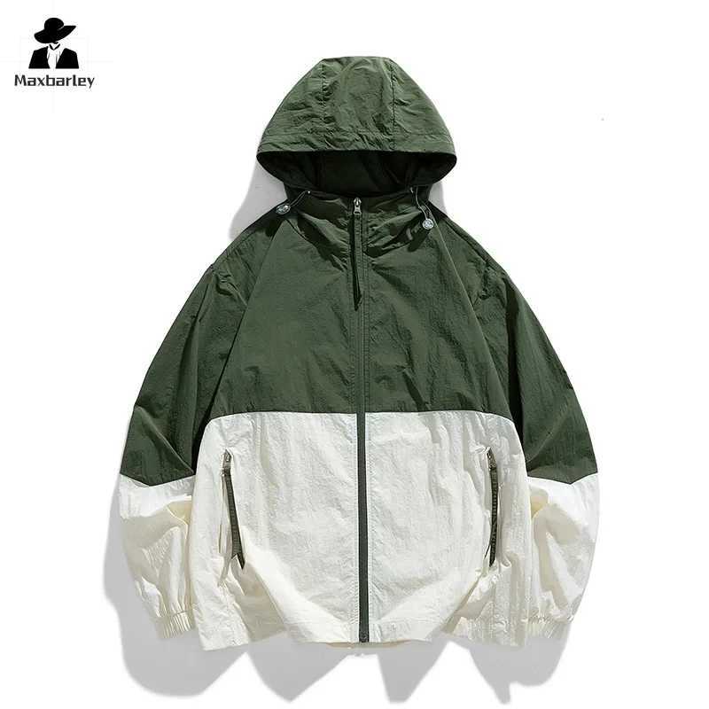 Gorpcore Hooded Windbreaker Men Women Lightweight Breathable UV Sunscreen Skin Coat Summer Colorblock Mountaineering Jacket J251008